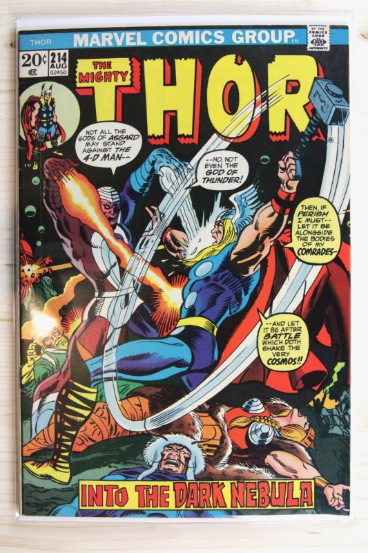 Thor #214 (Marvel Comics, 1973), raw comic book in VF 8.0 condition — front cover