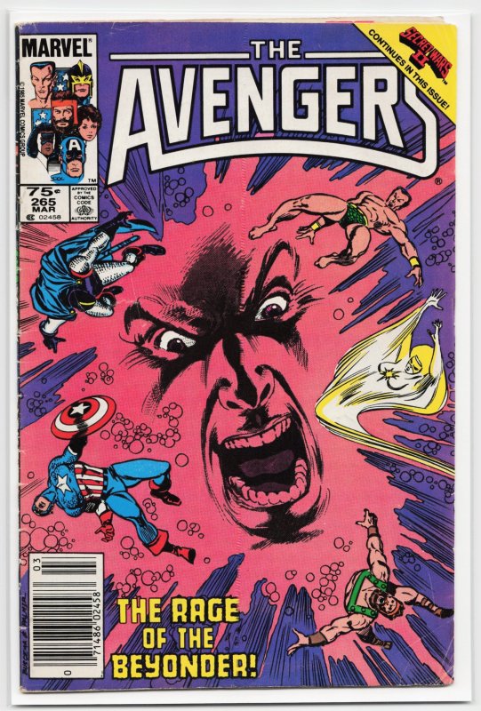 The Avengers #265 (Marvel Comics, 1986), raw, ungraded comic book — front cover