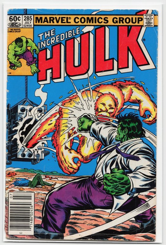 The Incredible Hulk #285 (Marvel Comics, 1983), raw, ungraded comic book — front cover