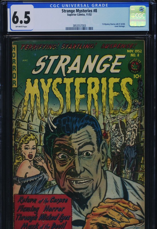 Strange Mysteries #8, CGC 6.5 graded comic book, Universal Blue label — front cover in its holder