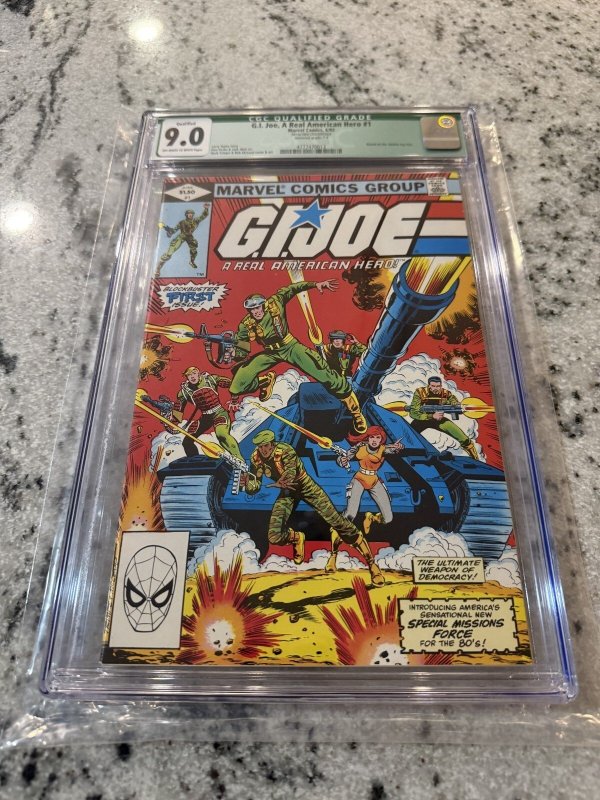 G.I. Joe #1 (Marvel Comics, 1982), CGC 9.0 graded comic book, Qualified label — front cover in its holder
