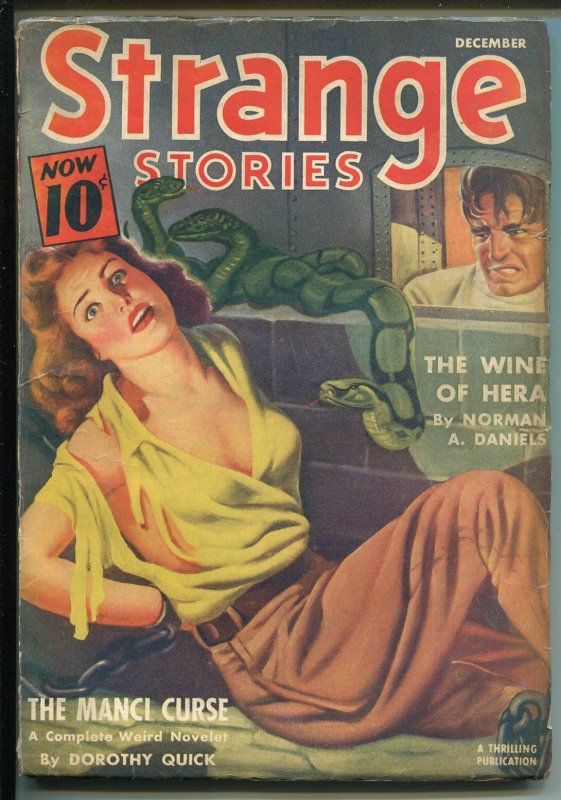 Pulp: Strange Stories Pulp 12/1940- Norman Daniels- Snake Attack Cover FN, raw comic book in FN condition — front cover