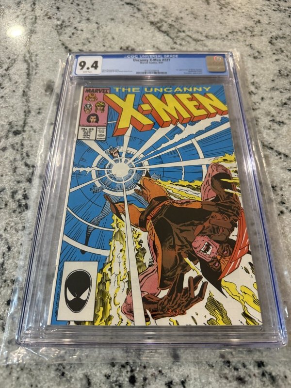 Uncanny X-Men #221 (Marvel Comics, 1987), CGC 9.4 graded comic book, Universal Blue label — front cover in its holder