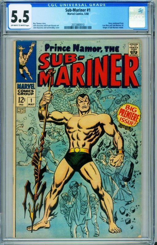 Sub-Mariner #1 (Marvel Comics), CGC 5.5 graded comic book, Universal Blue label — front cover in its holder