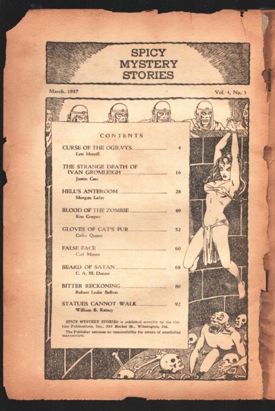 Spicy Mystery 3/1937- Ken Cooper--Weird Menace & Terror Pulp Fiction-No Front co, raw, ungraded comic book — front cover