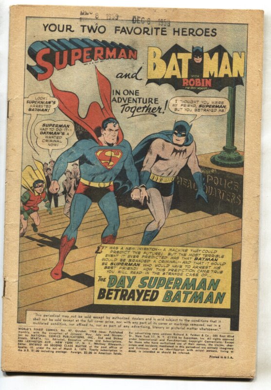 World's Finest #97 (DC Comics, 1958), raw, ungraded comic book — front cover