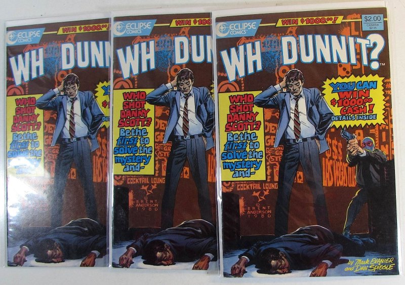 WhoDunnit? Lot of 3 #1 x3 Eclipse Comics (1986) Vf/nm 1st Print Comic Books (Eclipse Comics, 1986), raw comic book in VF/NM condition — front cover