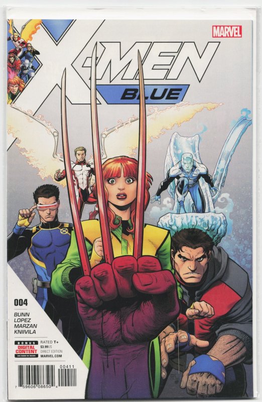 X-Men: Blue #4 (Marvel Comics, 2017), raw, ungraded comic book — front cover