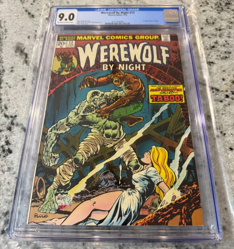 Werewolf by Night #13 (Marvel Comics), CGC 9.0 graded comic book, Universal Blue label — front cover in its holder