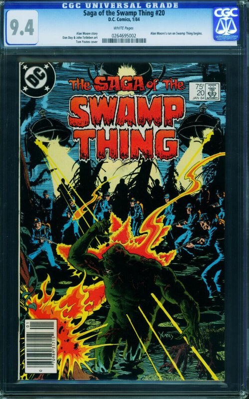 Saga of the Swamp Thing #20 (DC Comics), CGC 9.4 graded comic book, Universal Blue label — front cover in its holder