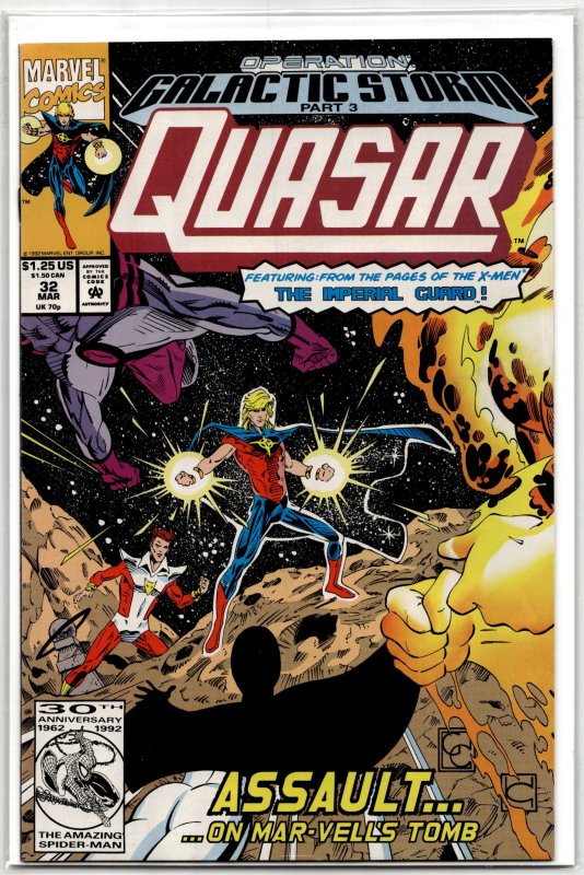 Quasar #32 (1992), raw, ungraded comic book — front cover