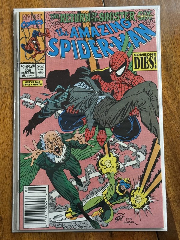 The Amazing Spider-Man #336 (Marvel Comics, 1990), raw comic book in VF+ 8.5 condition — front cover