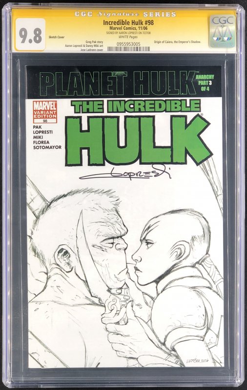 Incredible Hulk #98 (Marvel Comics, 2006), CGC 9.8 graded comic book, Signature Series label — front cover in its holder