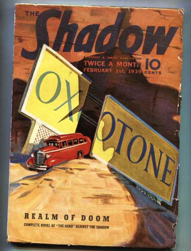 Shadow 1939 Feb 1 // Street and Smith // Pulp Magazine // Walter Gibson (1939), raw, ungraded comic book — front cover