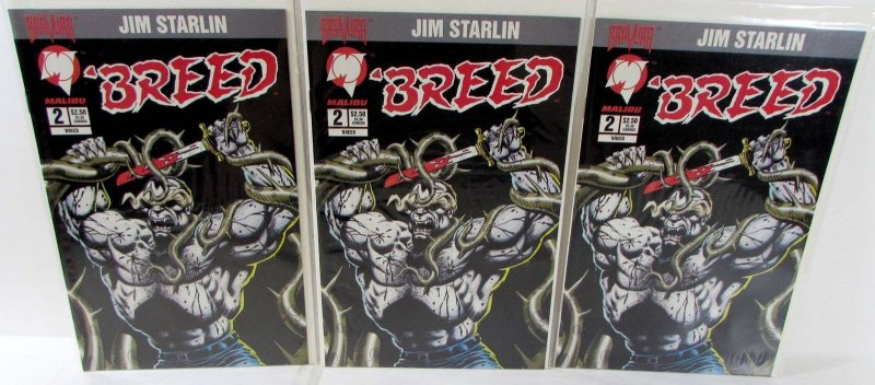 Breed Lot of 3 #2 x3 Malibu Comics (1994) NM- 1st Print Comic Books (1994), raw comic book in NM- condition — front cover