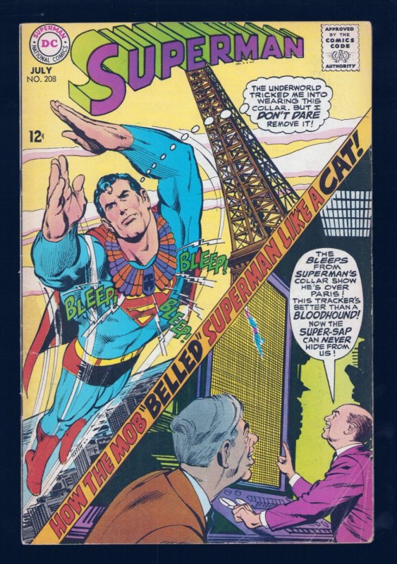 Superman #208 (DC Comics, 1968), raw comic book in 5.5 condition — front cover