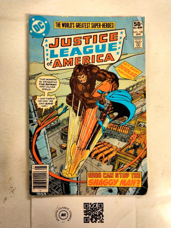 Justice League of America #186 (DC Comics, 1981), raw comic book in FN condition — front cover
