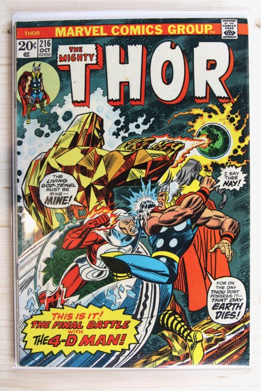 Thor #216 (Marvel Comics, 1973), raw comic book in VF 8.0 condition — front cover
