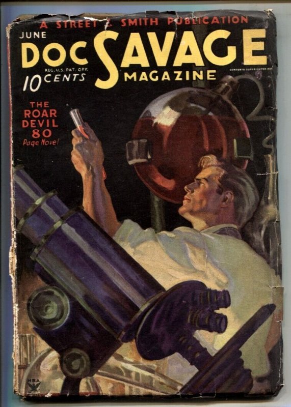 Doc Savage Pulp June 1935- the Roar Devil G/VG (Street & Smith, 1935), raw comic book in VG condition — front cover