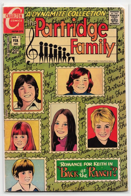 Partridge Family #7 (Charlton Comics, 1972), raw, ungraded comic book — front cover