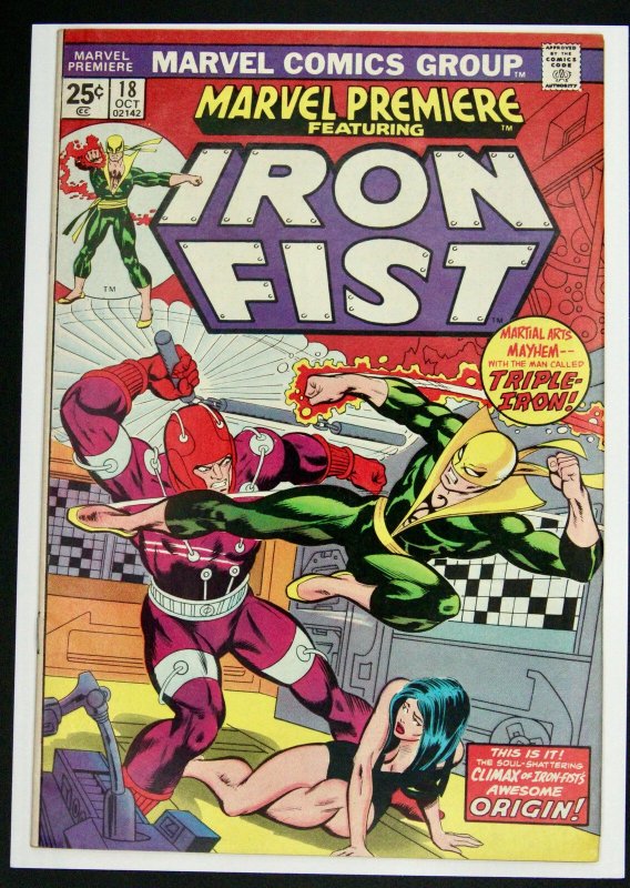 Marvel Premiere: Iron Fist #18 (Marvel Comics, 1974), raw comic book in VF+ condition — front cover