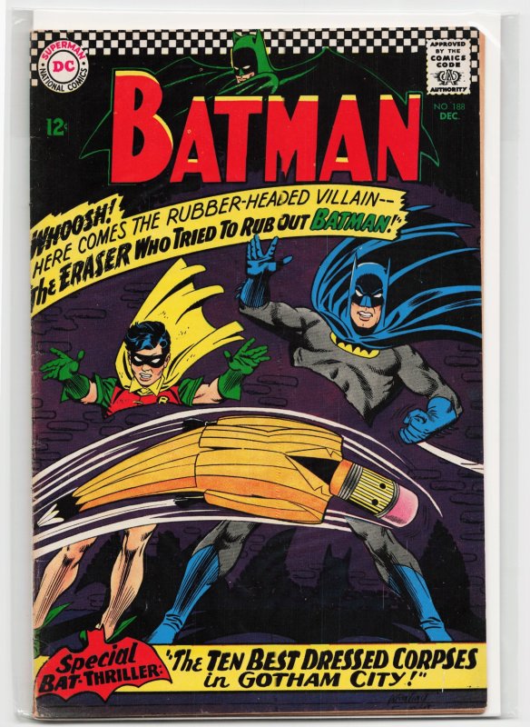 Batman #188 (DC Comics, 1966), raw, ungraded comic book — front cover