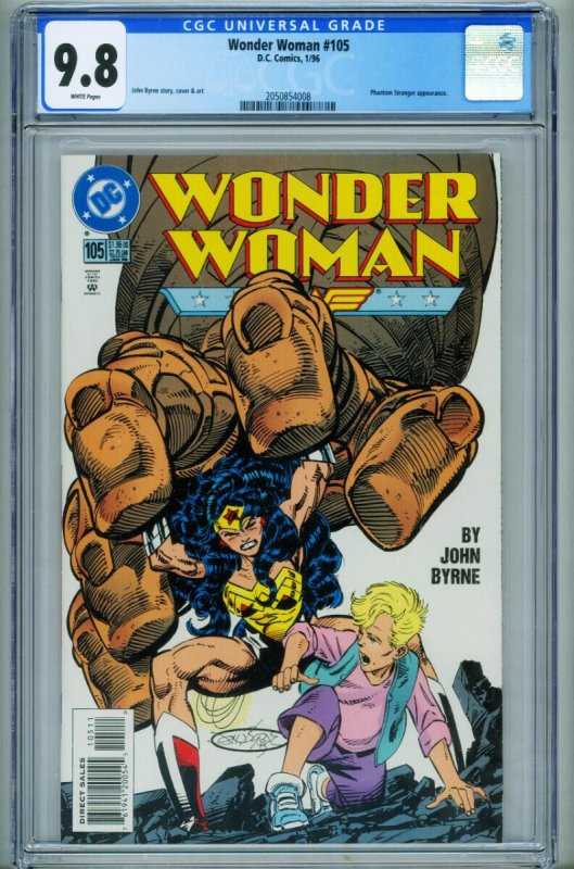 Wonder Woman #105 (DC Comics, 1959), CGC 9.8 graded comic book, Universal Blue label — front cover in its holder