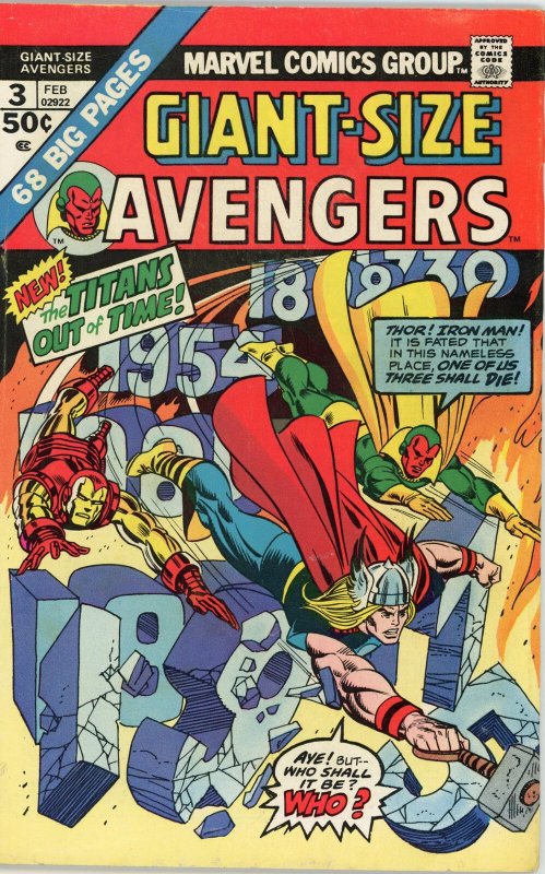 Giant-Size Avengers #3 (Marvel Comics, 1975), raw comic book in FN+ condition — front cover