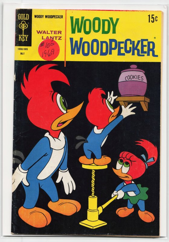Walter Lantz Woody Woodpecker #105 (Gold Key, 1969), raw, ungraded comic book — front cover