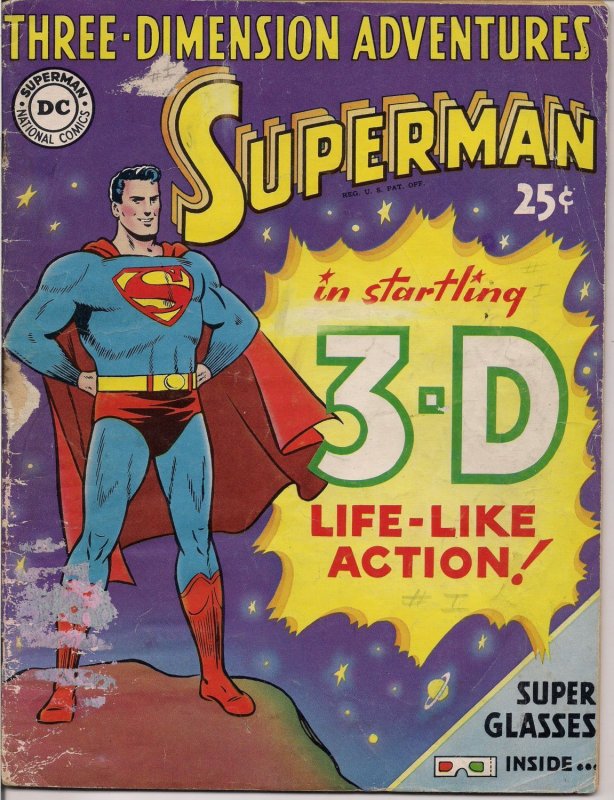 Three-Dimension Adventures Superman (1953) 3D w Glasses (1953), raw, ungraded comic book — front cover