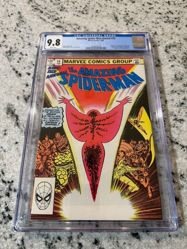 Amazing Spider-Man Annual #16 (Marvel Comics, 1982), CGC 9.8 graded comic book, Universal Blue label — front cover in its holder