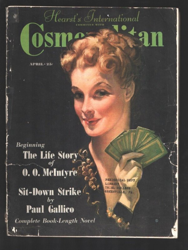 Cosmopolitan 4/1938-Bradshaw Crandall Cover Art-Pulp Thrills-vintage Ads-Max Bra, raw, ungraded comic book — front cover