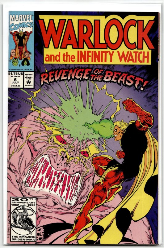 Warlock and the Infinity Watch #6 (Marvel Comics, 1992), raw, ungraded comic book — front cover