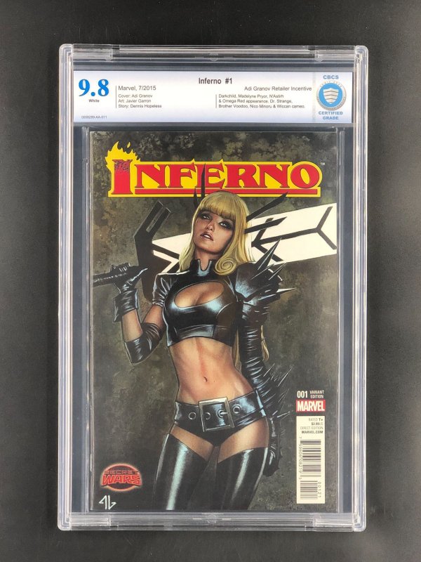 Inferno #1 (2015), CBCS 9.8 graded comic book, Universal Blue label — front cover in its holder