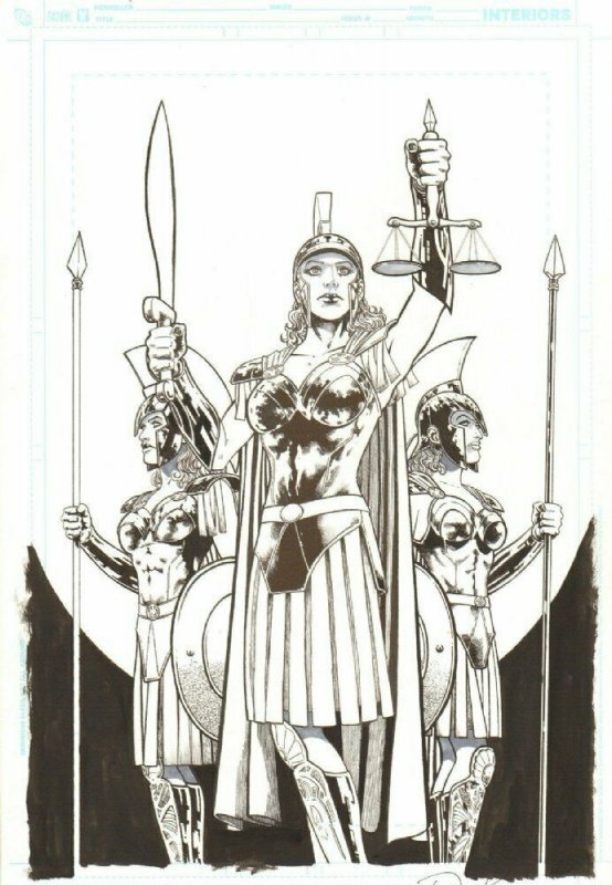 Queen Hippolyta and Amazon Guard - Signed art by Don Kramer, raw, ungraded comic book — front cover