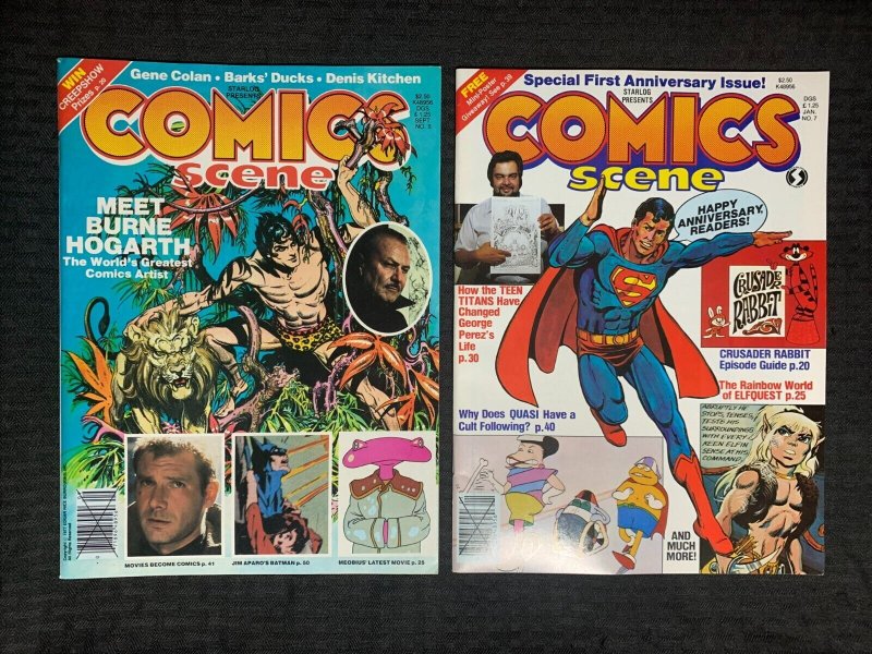 1982 Comics Scene Magazine #5 & 7 FVF 7.0 Superman / Byrne Hogarth LOT of 2 (1982), raw comic book in 7.0 condition — front cover