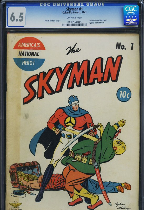 Skyman #1, CGC 6.5 graded comic book, Universal Blue label — front cover in its holder