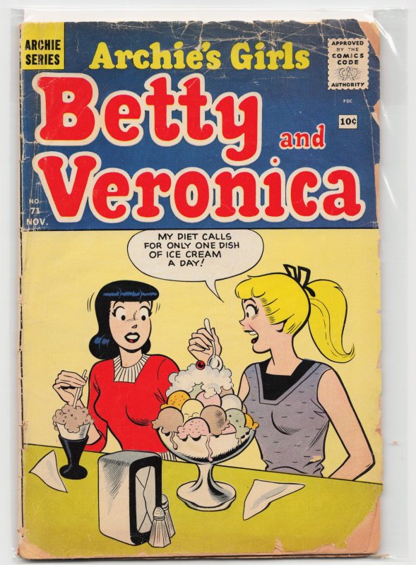 Archie's Girls Betty and Veronica #71 (Archie Comics, 1961), raw, ungraded comic book — front cover