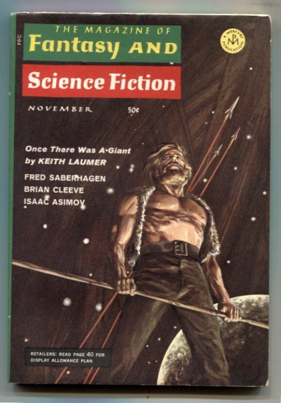Magazine of Fantasy and Science Fiction November 1968 - Asimov - Keith Laumer (1968), raw, ungraded comic book — front cover