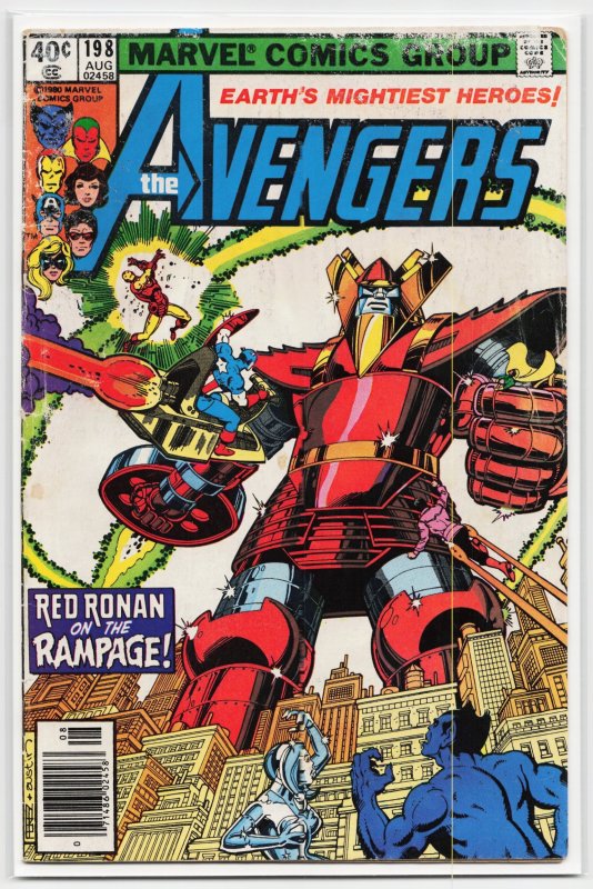 The Avengers #198 (Marvel Comics, 1980), raw, ungraded comic book — front cover