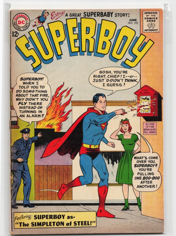Superboy #105 (DC Comics, 1963), raw, ungraded comic book — front cover