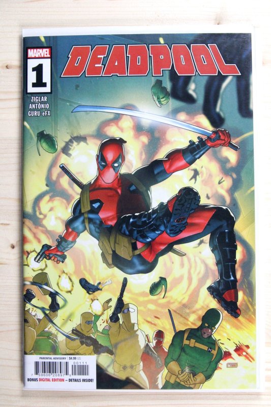 Deadpool #1 (Marvel Comics, 2024), raw comic book in NM+ 9.6 condition — front cover