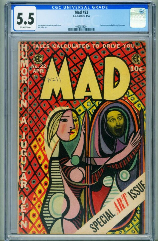 MAD #22 (1955), CGC 5.5 graded comic book, Universal Blue label — front cover in its holder