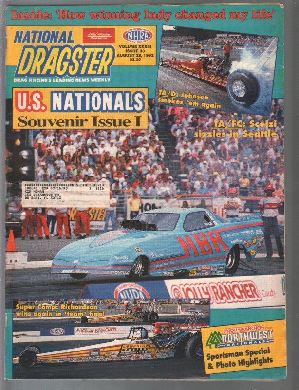 National Dragster-NHRA 8/28/1988-Scelzi-US Nationals Souvenir Issue-race Pix-FN, raw comic book in FN condition — front cover
