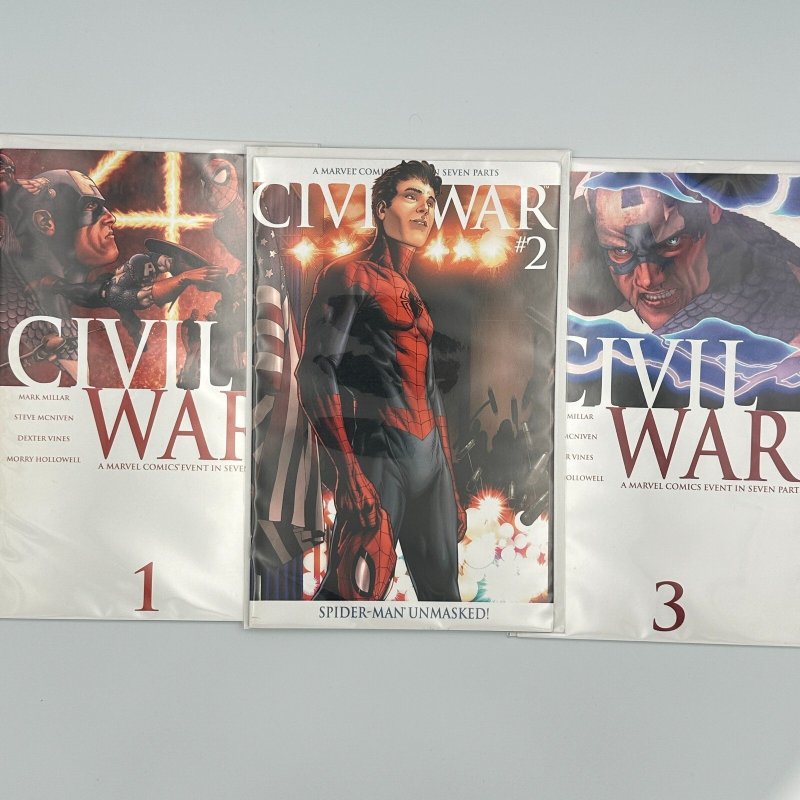 Civil War #1-3 (Marvel, 2006) Mark Millar/Steve McNiven - High Grade Lot (Marvel Comics, 2006), raw, ungraded comic book — front cover