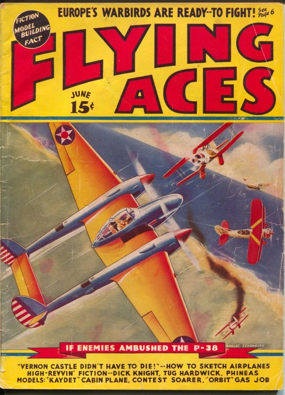 Pulp: Flying Aces 6/1939-August Schomburg-Agent Dick Knight-Al McWilliams-VG, raw comic book in VG condition — front cover
