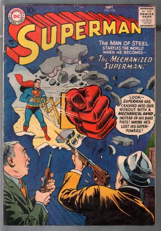 Superman #116 (DC Comics, 1957), raw comic book in VG- condition — front cover