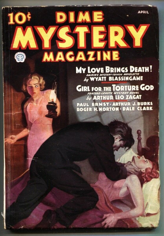 Dime Mystery April 1946-Weird Menace Strangulation Cvr-TERROR Pulp (Popular Publications, 1946), raw, ungraded comic book — front cover