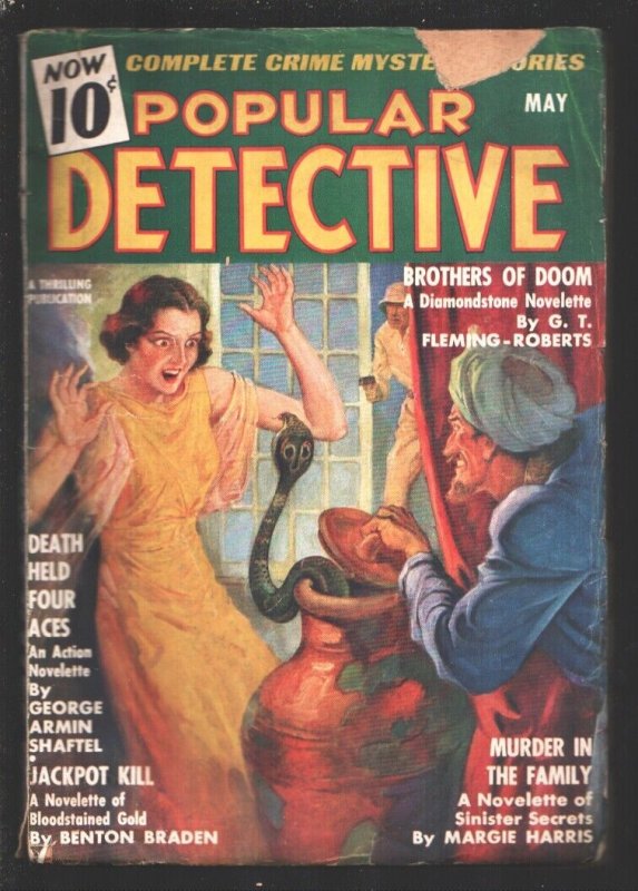 Pulp: Popular Detective 5/1937-lurid Cobra Attack-Diamondstone-Master Magici..., raw, ungraded comic book — front cover