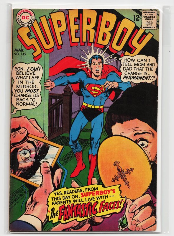 Superboy #145 (DC Comics, 1968), raw, ungraded comic book — front cover